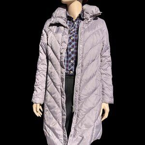 Women's BALMAIN Winter Quilted Hooded Jacket Zip-Up Coat Gray Silver Size M L